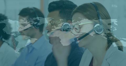 Global Customer Support Team Working with Virtual Network Display