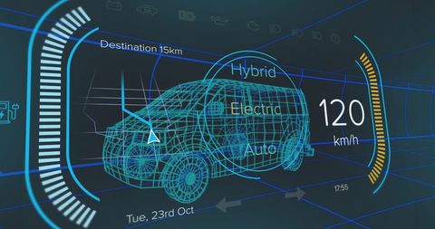 Futuristic Interface Display of Electric Hybrid Van Technology