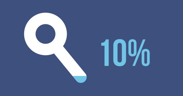 An image featuring a magnifying glass icon and a percentage meter illustration rising from 0 percent to 10 percent. The minimalistic design, set on a dark blue background, can be ideal for digital marketing materials, presentations on data growth, online search statistics, or website design related to analyzing search volumes and trends.