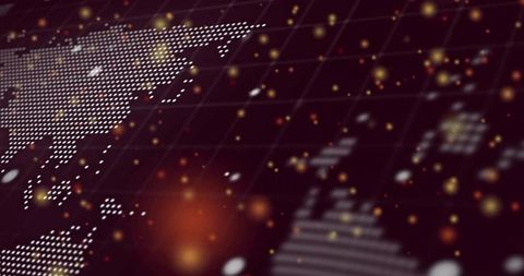 Shifting holographic dot map with digital grid and bokeh particles for futuristic data viz