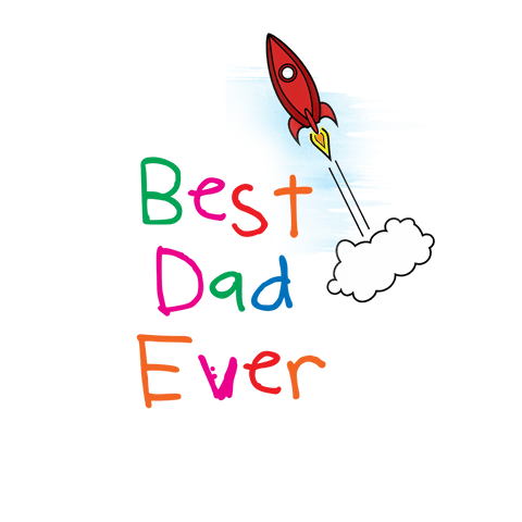 Colorful father's day text with rocket illustration on transparent background