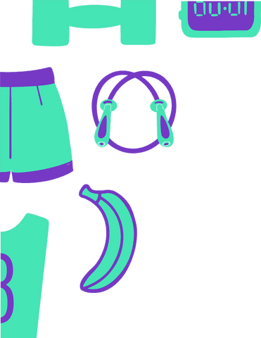 Transparent fitness icons on turquoise background