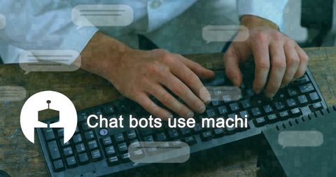 Man typing at keyboard with ai chatbot interface overlay