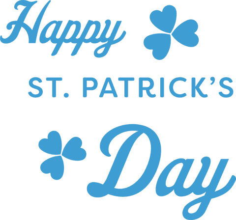Happy St. Patrick's Day Text on Transparent Background with Shamrocks