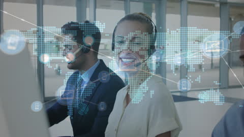 Call Center Professionals Working with Global Digital Communication Concept