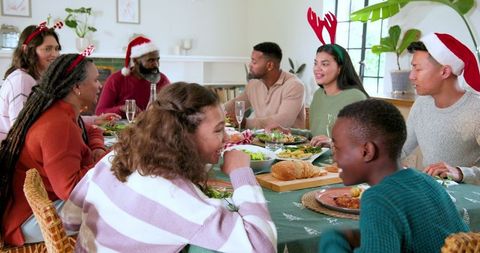 Multigenerational Family Enjoying Festive Holiday Meal Together