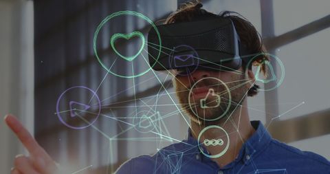 Man Engaging with Digital Interface Through VR Headset - Download Free Stock Images Pikwizard.com