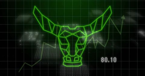 Financial Data Processing with Bull Graphic and Cyber Motif