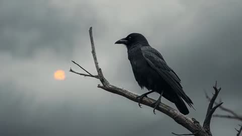 Majestic Crow Perched During Overcast Dusk