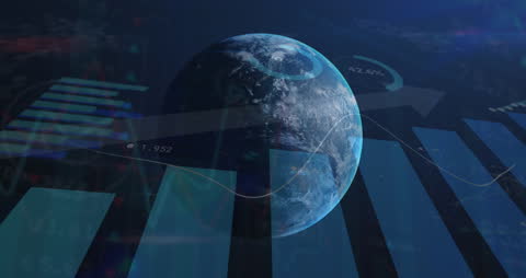 Globe with Data Visualizations Represents Global Network