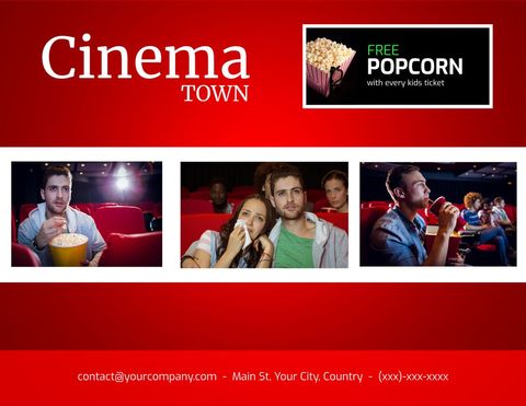 Local cinema advertisement with free popcorn offer
