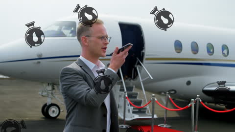 Businessman Using Mobile Phone at Private Jet with Global Connections