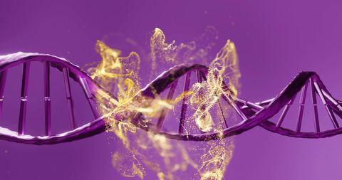 Glowing DNA Strand with Particles on Purple Background - Download Free Stock Images Pikwizard.com