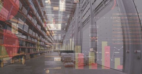 Data Holograms Overlaid in Modern Warehouse Concept - Download Free Stock Images Pikwizard.com