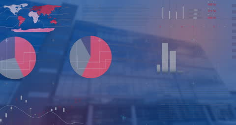 Dynamic Infographics Over Modern Urban Architecture