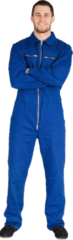 Smiling Male Mechanic in Blue Boiler Suit on Transparent Background - Download Free Stock Videos Pikwizard.com