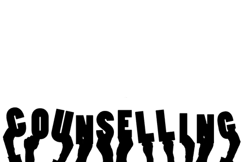 Transparent hand illustration with counselling text overlay