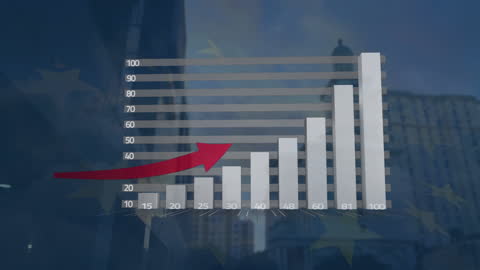 Rising Economic Graph Overlaid on European Union Flag