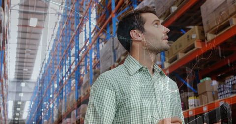 Warehouse Worker Analyzing Data Visualization in Storage Hub