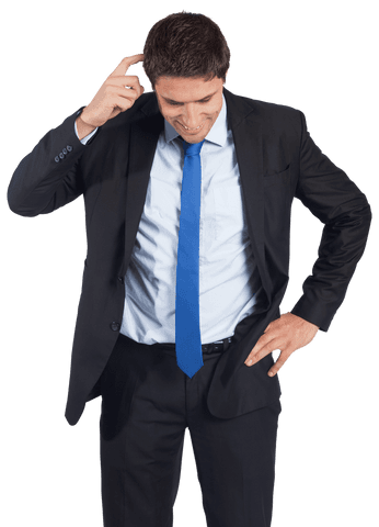 Transparent Background of Businessman Scratching Head in Thought