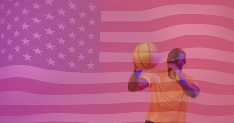 African American Basketball Player and United States Flag Overlay