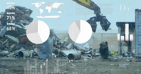 Recycling Infographic on Scrap Yard and Shearing Machine