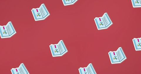 Book icons pattern on red background for literature celebration