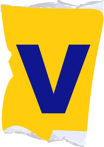 Bold Stylized V on Torn Yellow Paper with Transparent Background