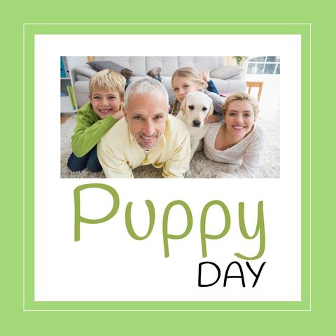 happy family celebrating national puppy day with pet dog - Download Free Stock Templates Pikwizard.com