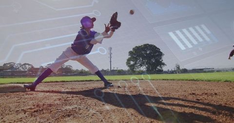 Female Baseball Player Illustration with Digital Interface Overlay