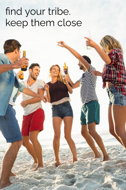 Young Friends Enjoying Open Air Beach Party with Drinks - Download Free Stock Templates Pikwizard.com