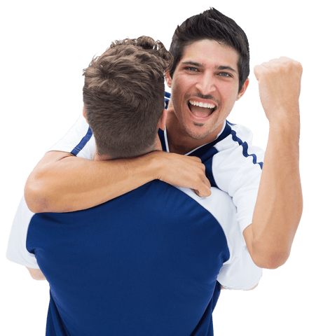 Joyful Rugby Players Celebrating Victory on Transparent Background