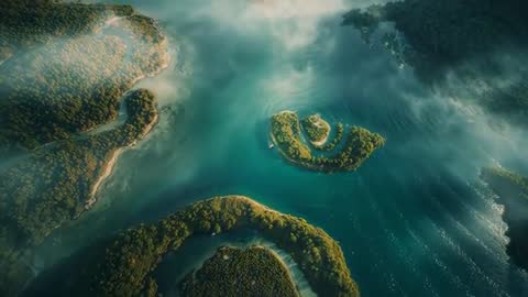 Aerial View of Serene Archipelago with Boats and Islands Below