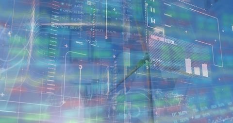 Digital Interface with Stock Charts and Spinning Wind Turbine