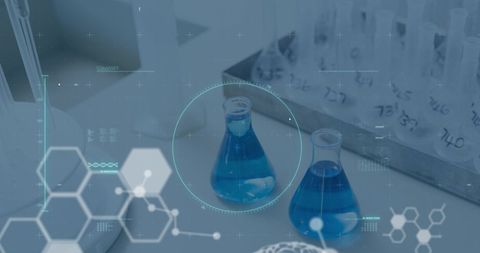 laboratory experiment with molecular structures and flasks - Download Free Stock Images Pikwizard.com