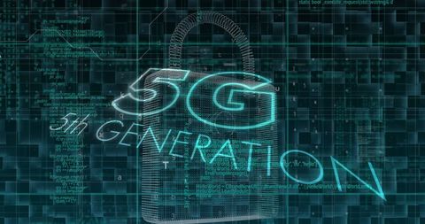 5g network security digital lock concept on dark background