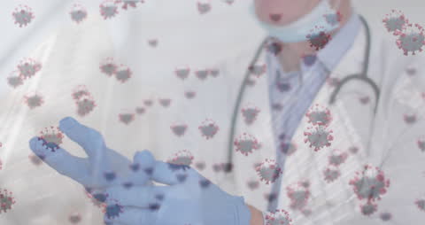 Medical Professional with Virus Cells Animation Overlay