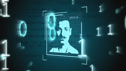 Futuristic Digital Face Recognition Interface with Binary Code