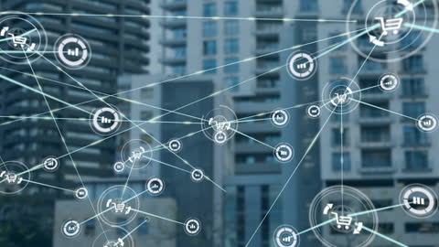 Digital Network Connections Over Urban Skyscrapers