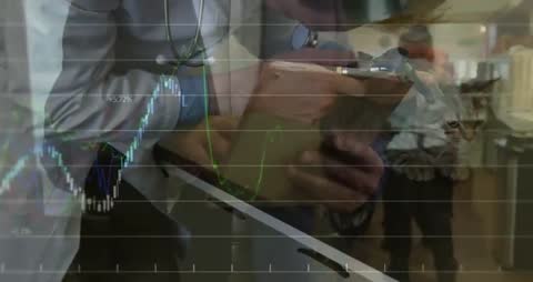 Veterinarian Analyzing Data and Examining Cat with High-Tech Tools