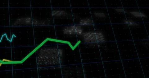 Rising Neon Green Trend Line on Futuristic Holographic Analytics Grid with Dotted Panels
