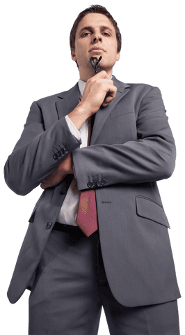 Confident Businessman Holding Glasses Looking Thoughtful Transparent