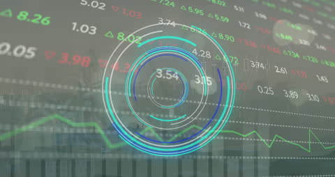 Futuristic Stock Market Data with Digital Overlay in Urban Cityscape