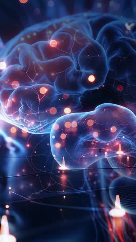 Pulsing Neural Network Across Translucent Brains Visualizing Energy Flow | Vertical Tech