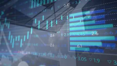 Modern Business and Finance Cityscape with Digital Stock Charts