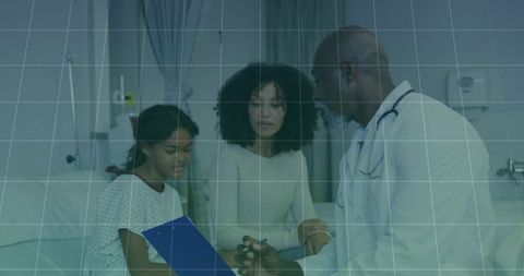 Doctor Consulting Young Patient and Mother in Hospital Room