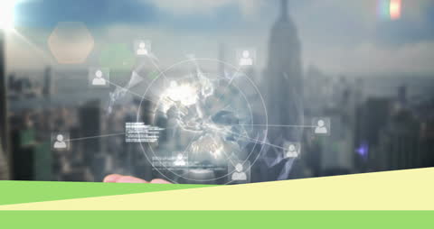 Futuristic Global Network Over City Skyline