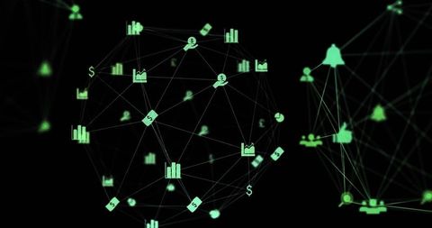 Abstract Digital Network with Currency Symbols and Statistics
