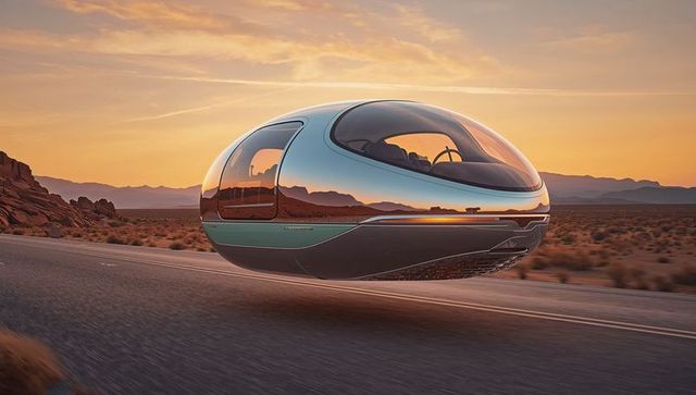 Futuristic Hover Pod Soaring over Desert Highway