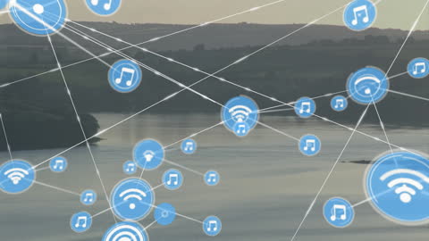 Digital Networking Concept Over Serene Landscape